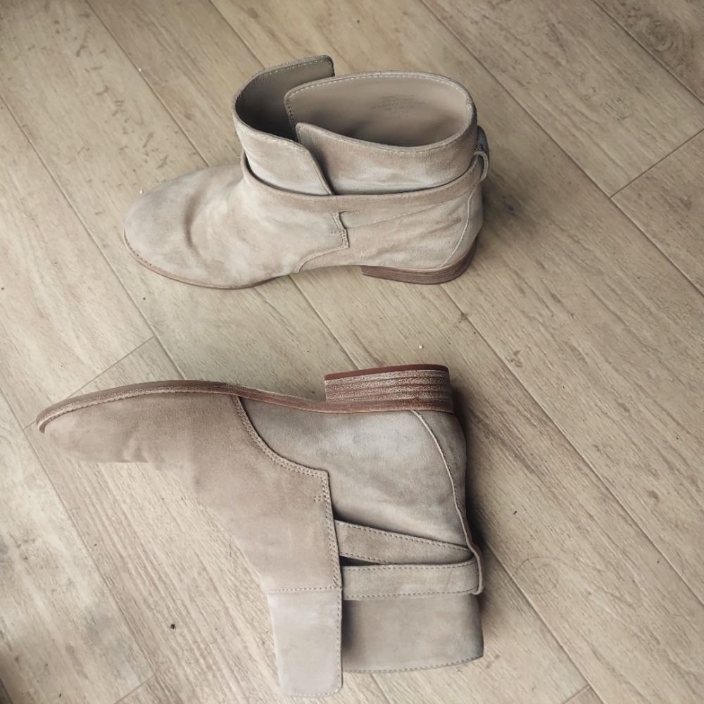 10m Tory Burch Brooke Ankle Bootie Beige Suede Moto Boots Womens‎ - Picture 9 of 13